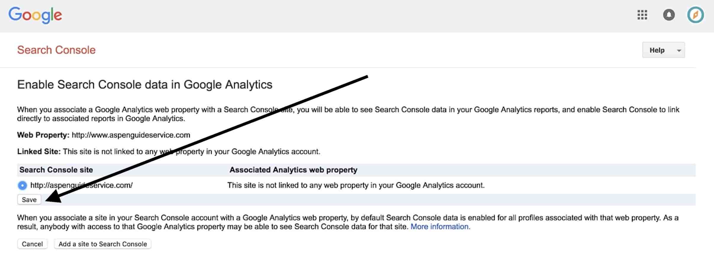 Google Analytics Save Search Console Integration